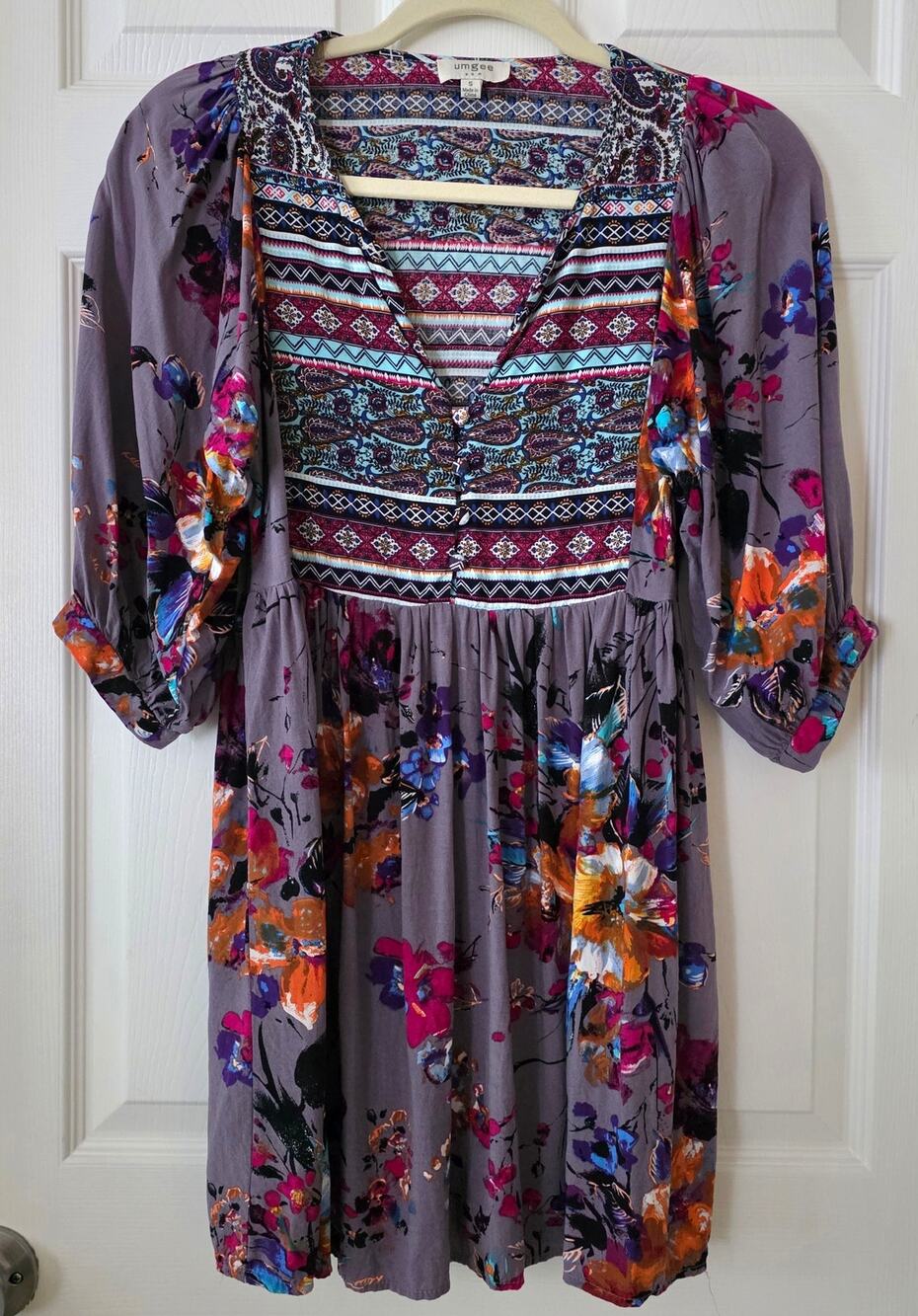 Umgee Vibrant Colorful Boho Bloom Babydoll Tunic Dress Size Small
